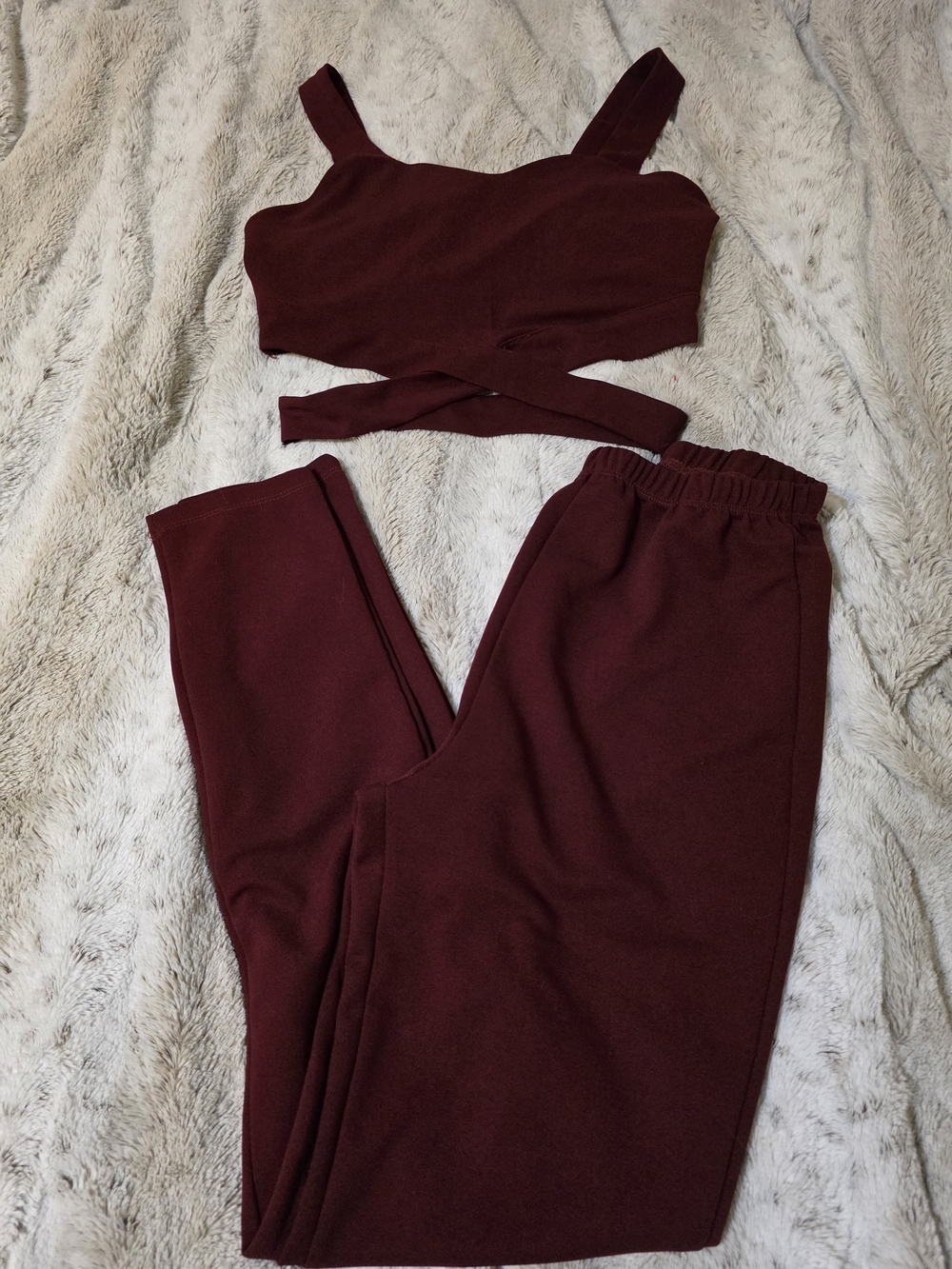 Women’s Burgundy Two-Piece Crop Top  Set